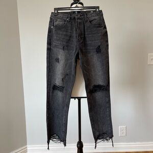 Insane Gene new with tags high waist girlfriend jeans size 24 fray black denim